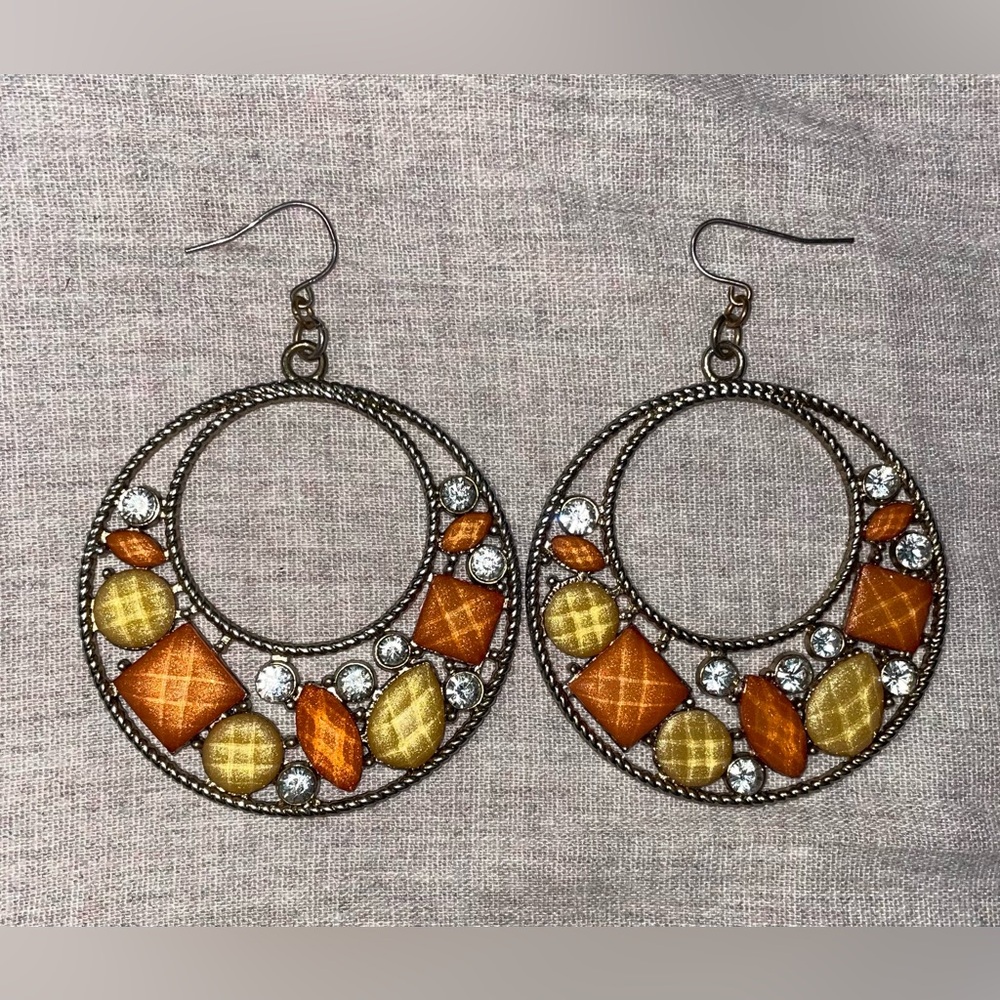 Gold and Orange Hoop Earrings